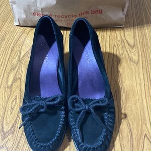 Black wedge, suede moccasin style